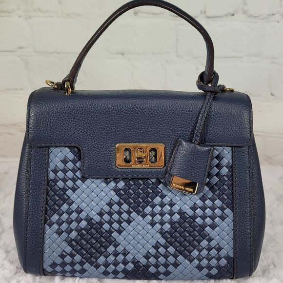 Michael Kors Karson Mini Satchel Lugage Blue Top Handle Crossbody - Picture 3 of 13